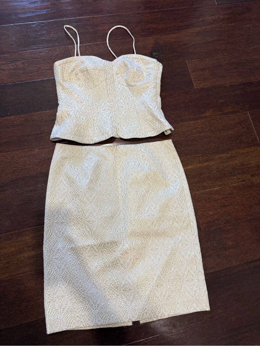 W by Worth Cream Two-Piece Bustier Top and Skirt Set